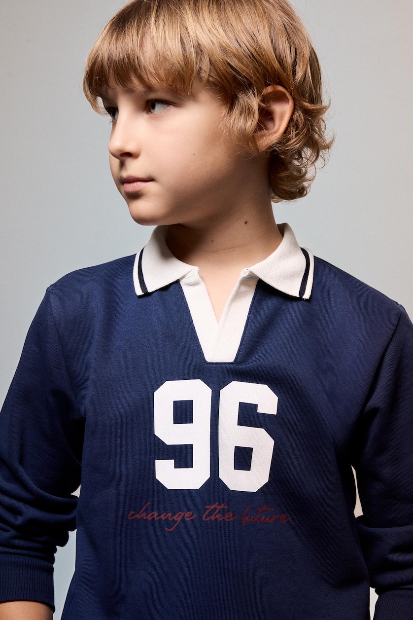 BOYS & TEENS NAVY Boy Oversize Fit Navy Printed Polo Collar Sweatshirt
