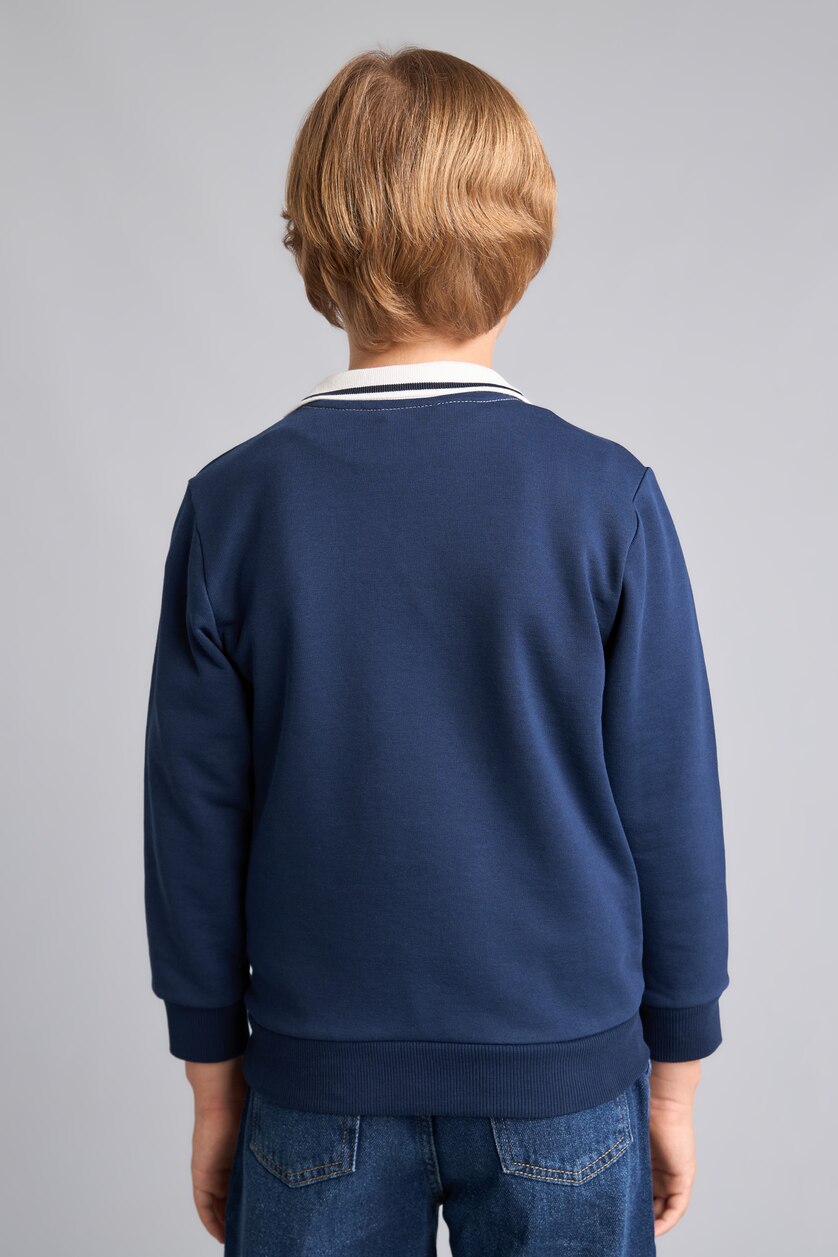 BOYS & TEENS NAVY Boy Oversize Fit Navy Printed Polo Collar Sweatshirt