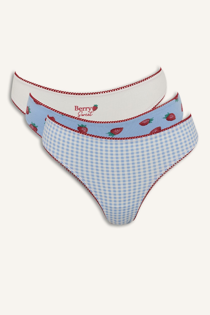 FEMME BLEU Clair Lot de 3 Culottes brief à imprimé fraises