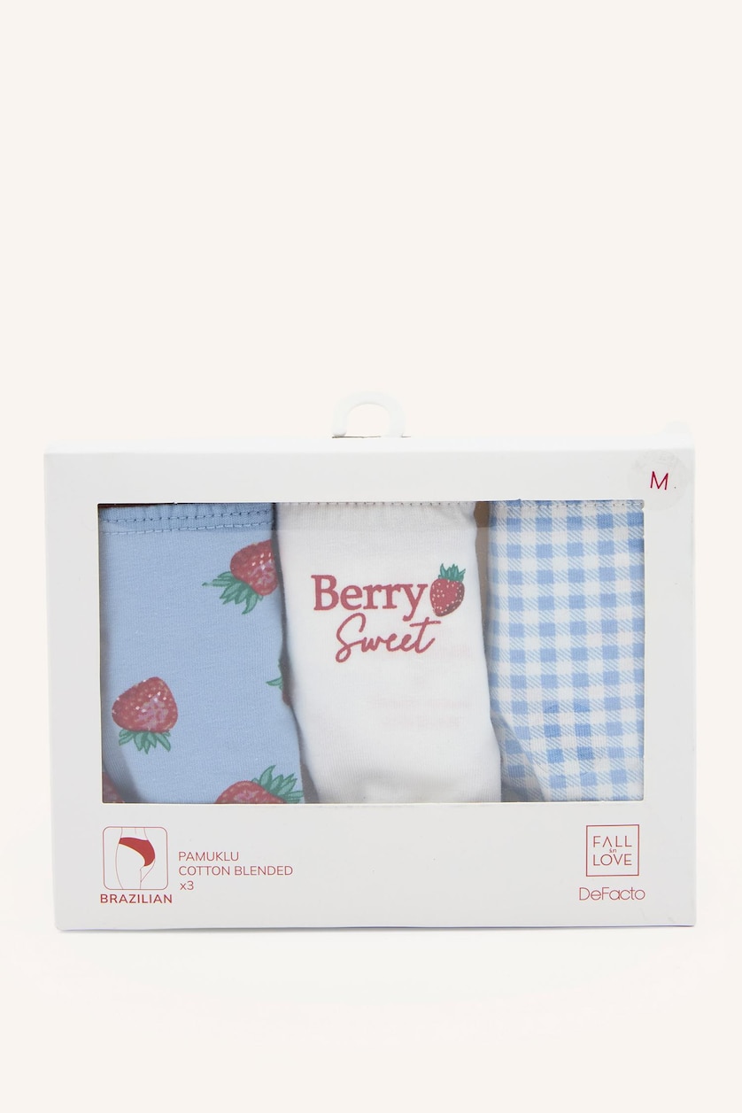 FEMME BLEU Clair Lot de 3 Culottes brief à imprimé fraises