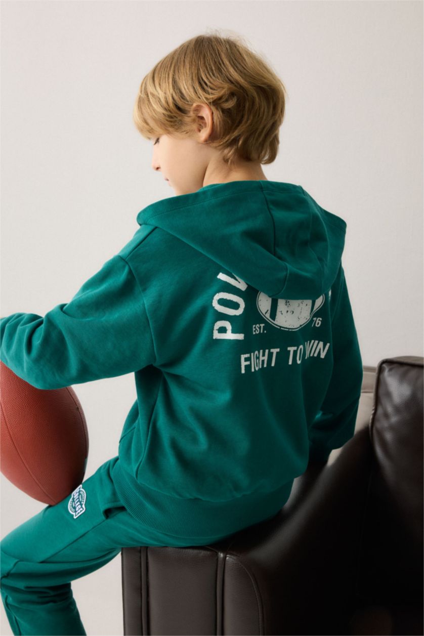 Erkek Çocuk - Genç Erkek Koyu Yeşil Fermuarlı Sweatshirt Hırka Erkek Çocuk
