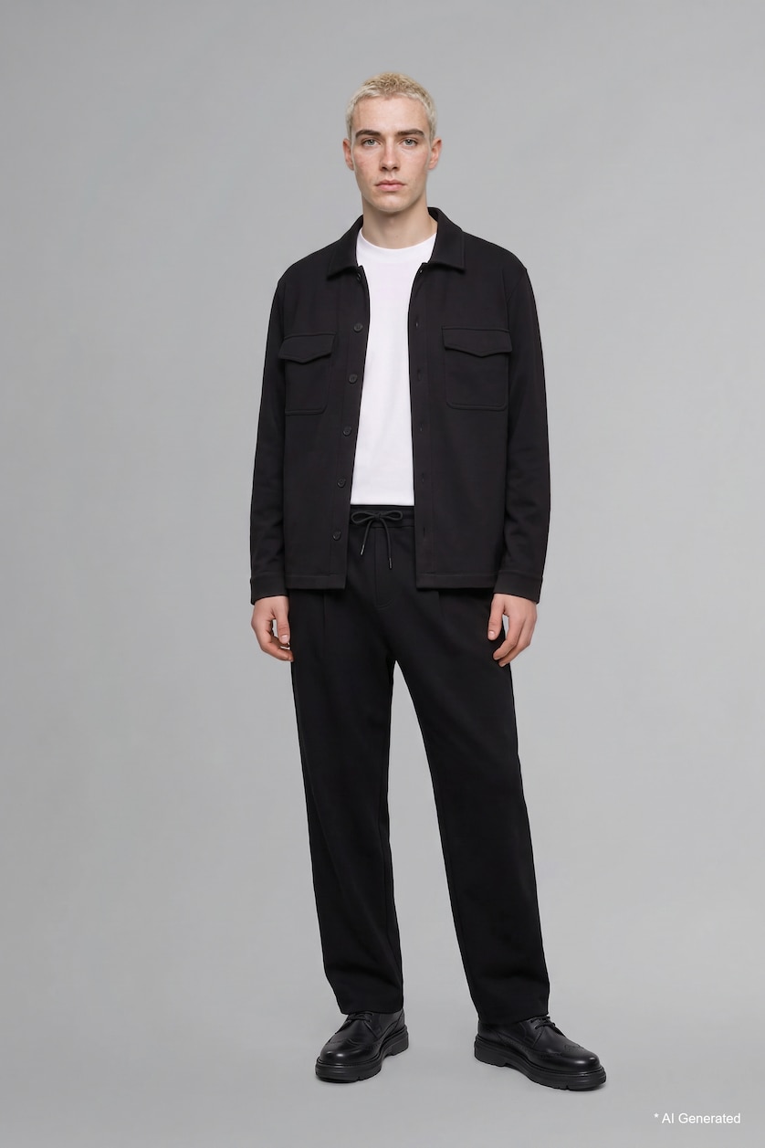 HOMME Noir Pantalon large à taille normale