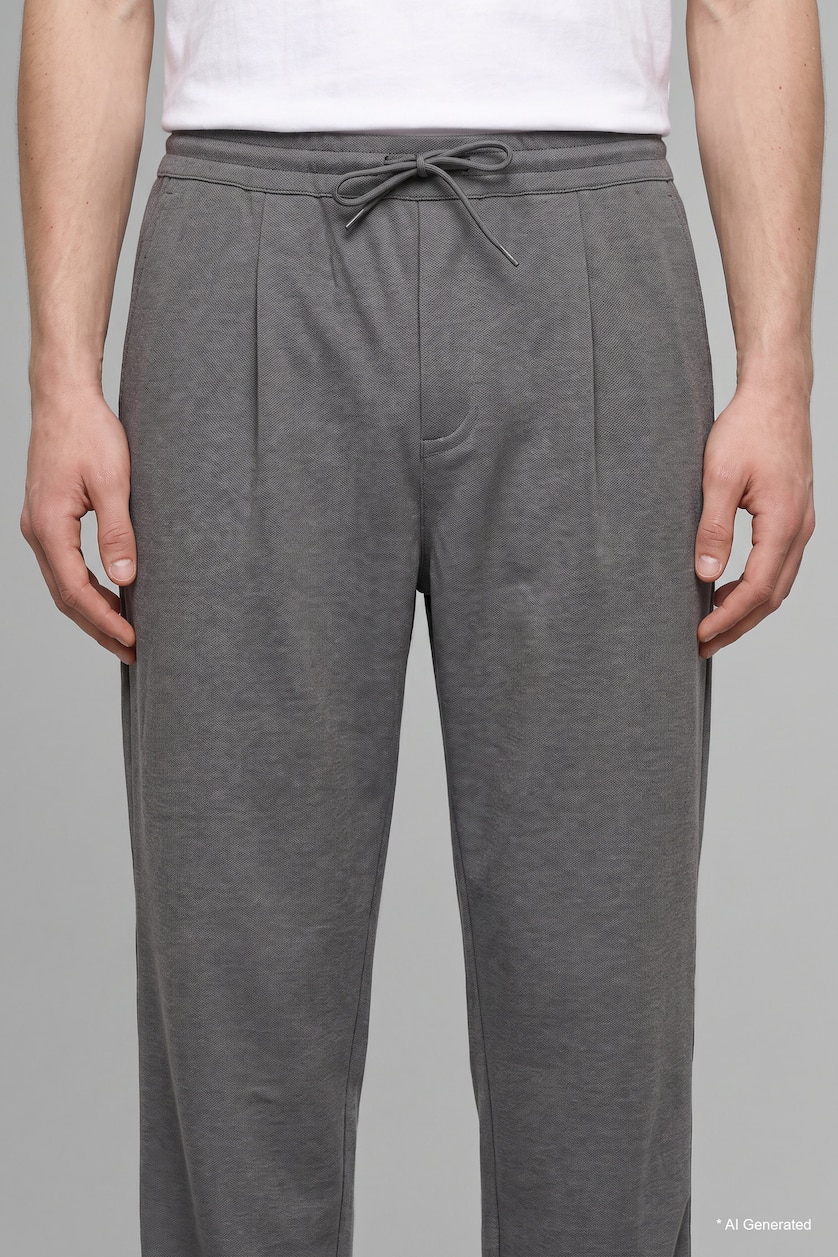 HOMME Gris Pantalon large à taille normale