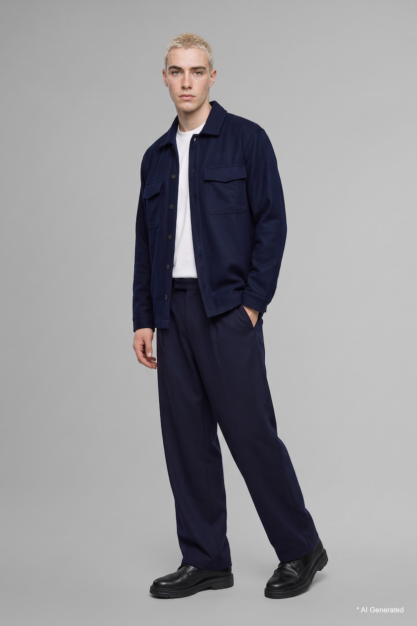 HOMME Marin Pantalon large à taille normale