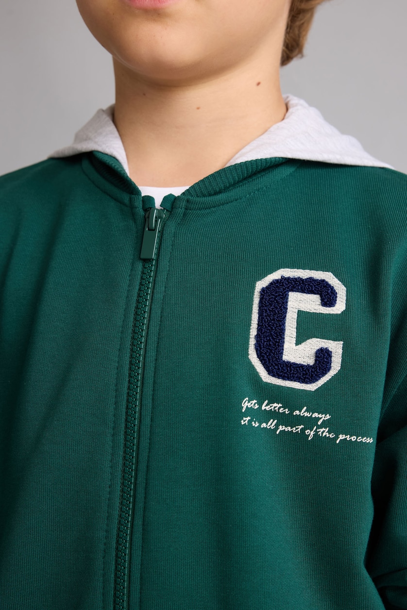 أولاد أخضر غامق Gilet vert en coton imprimé à capuche et fermeture zip pour garçon