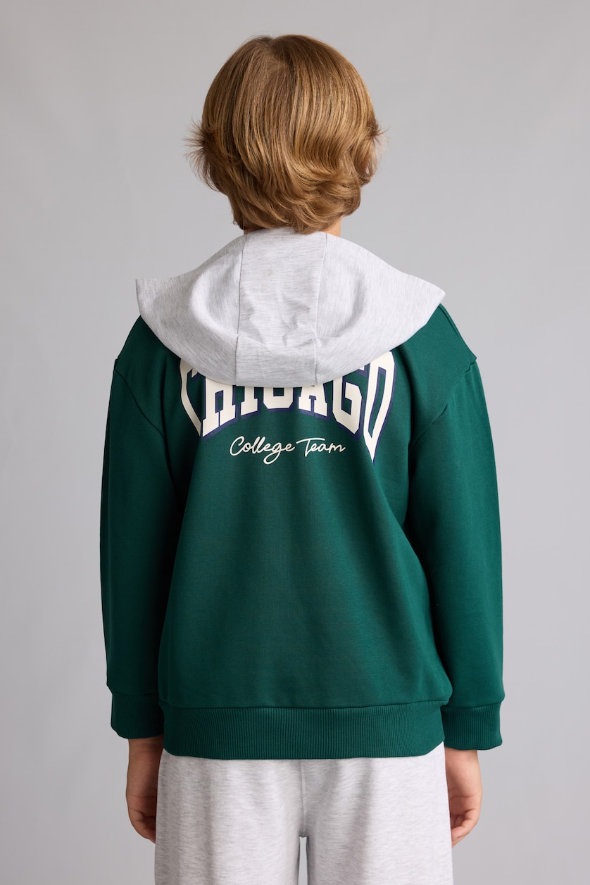 أولاد أخضر غامق Gilet vert en coton imprimé à capuche et fermeture zip pour garçon