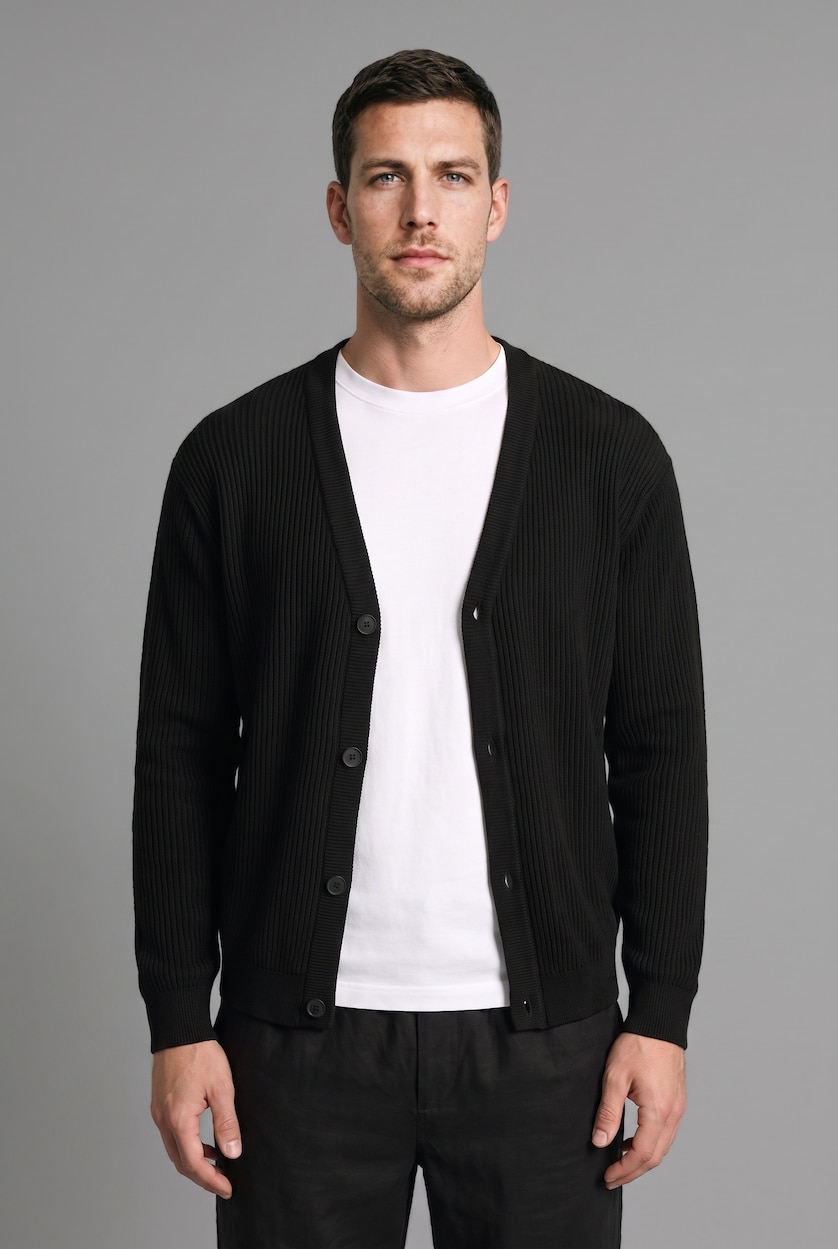 Man Black Standard Fit Knitwear Cardigan