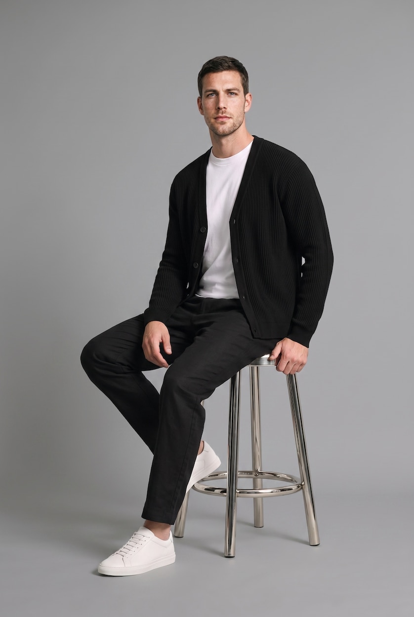 Man Black Standard Fit Knitwear Cardigan