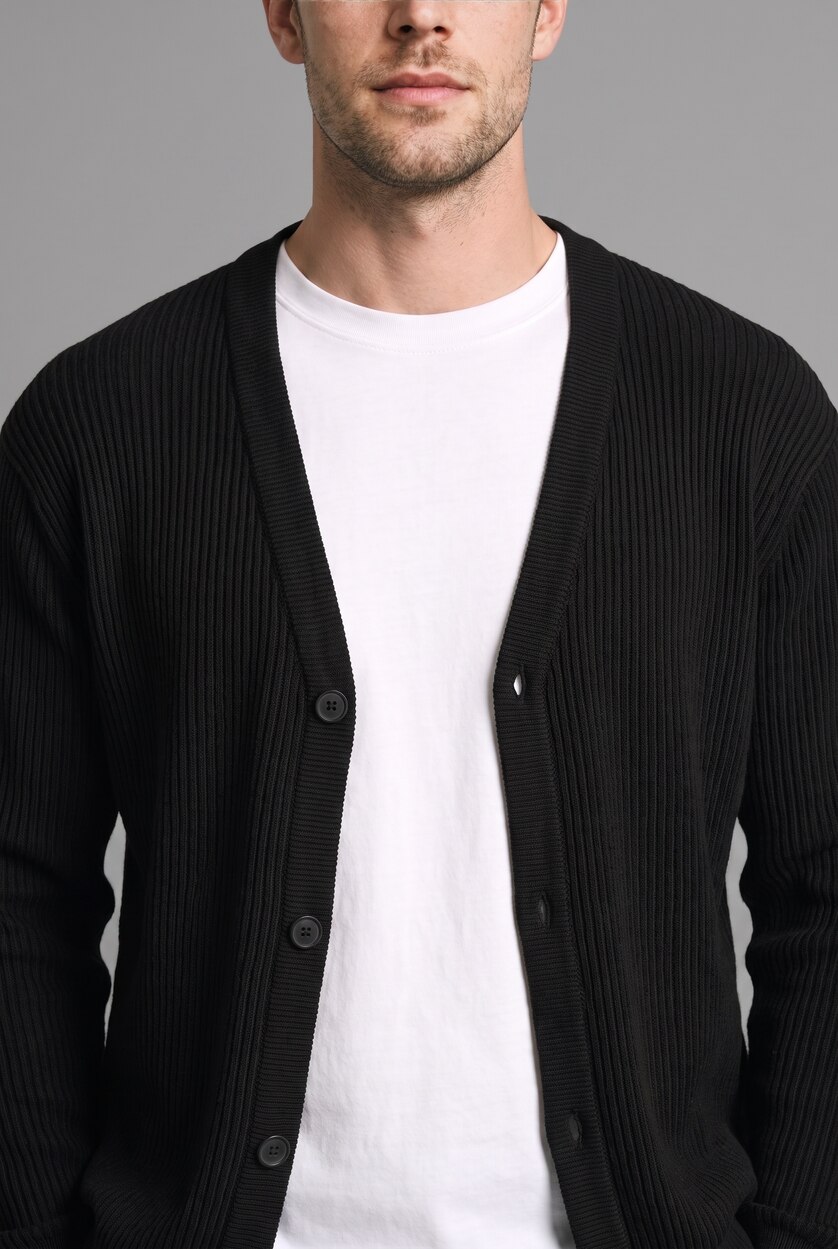 Man Black Standard Fit Knitwear Cardigan