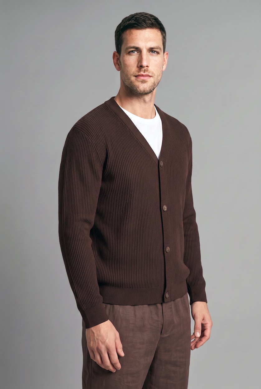 Men Brown Standard Fit Knitwear Cardigan