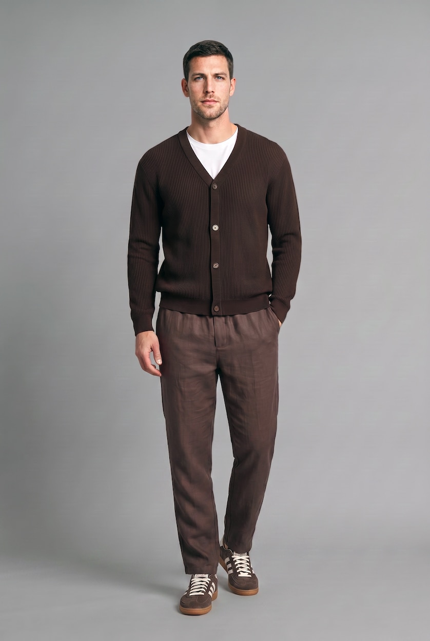 Men Brown Standard Fit Knitwear Cardigan