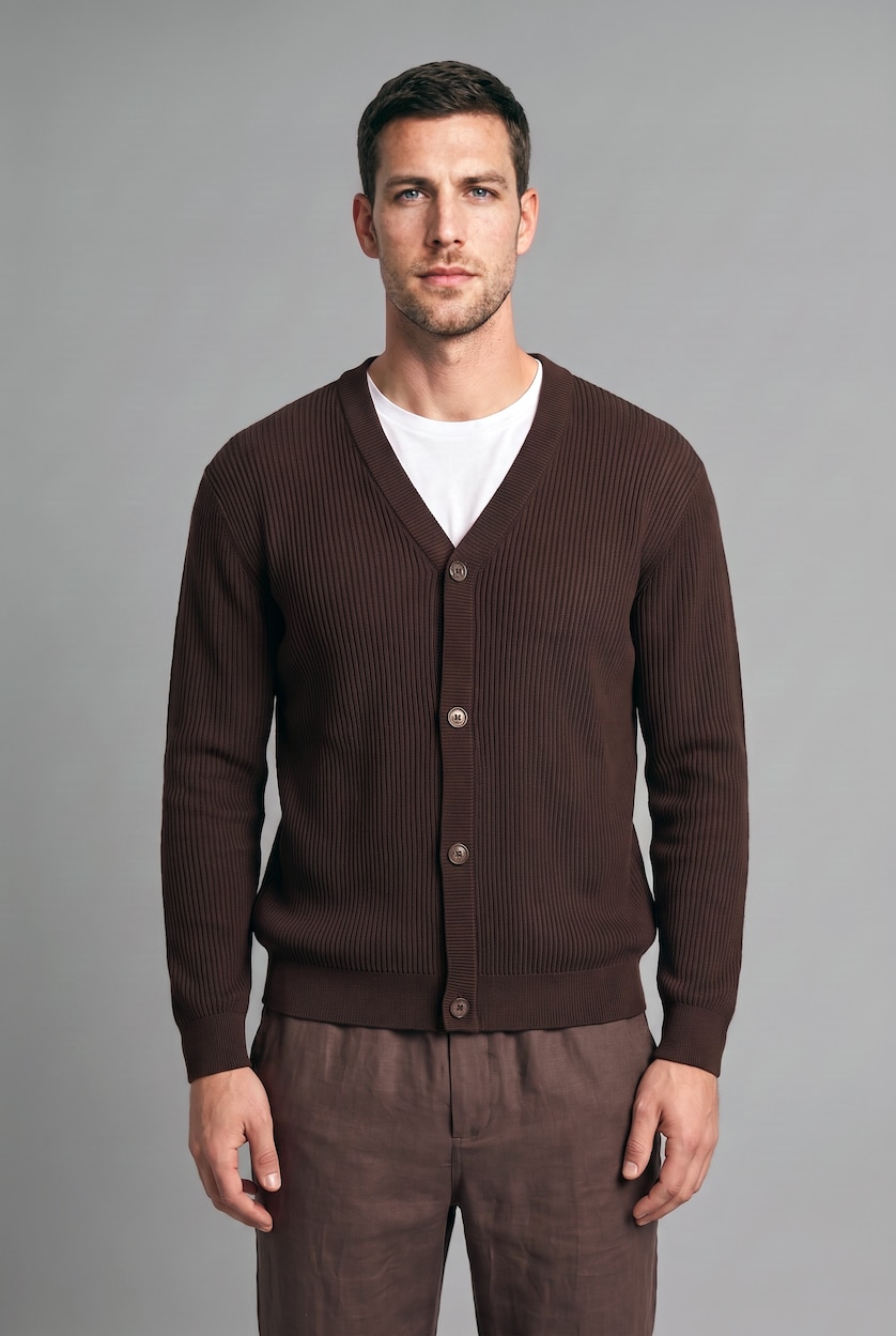 Men Brown Standard Fit Knitwear Cardigan