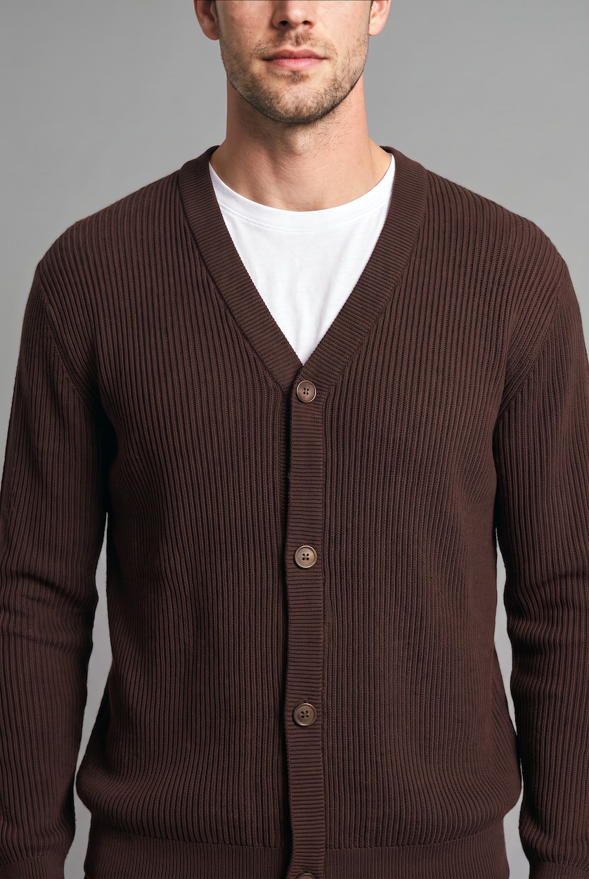 Men Brown Standard Fit Knitwear Cardigan