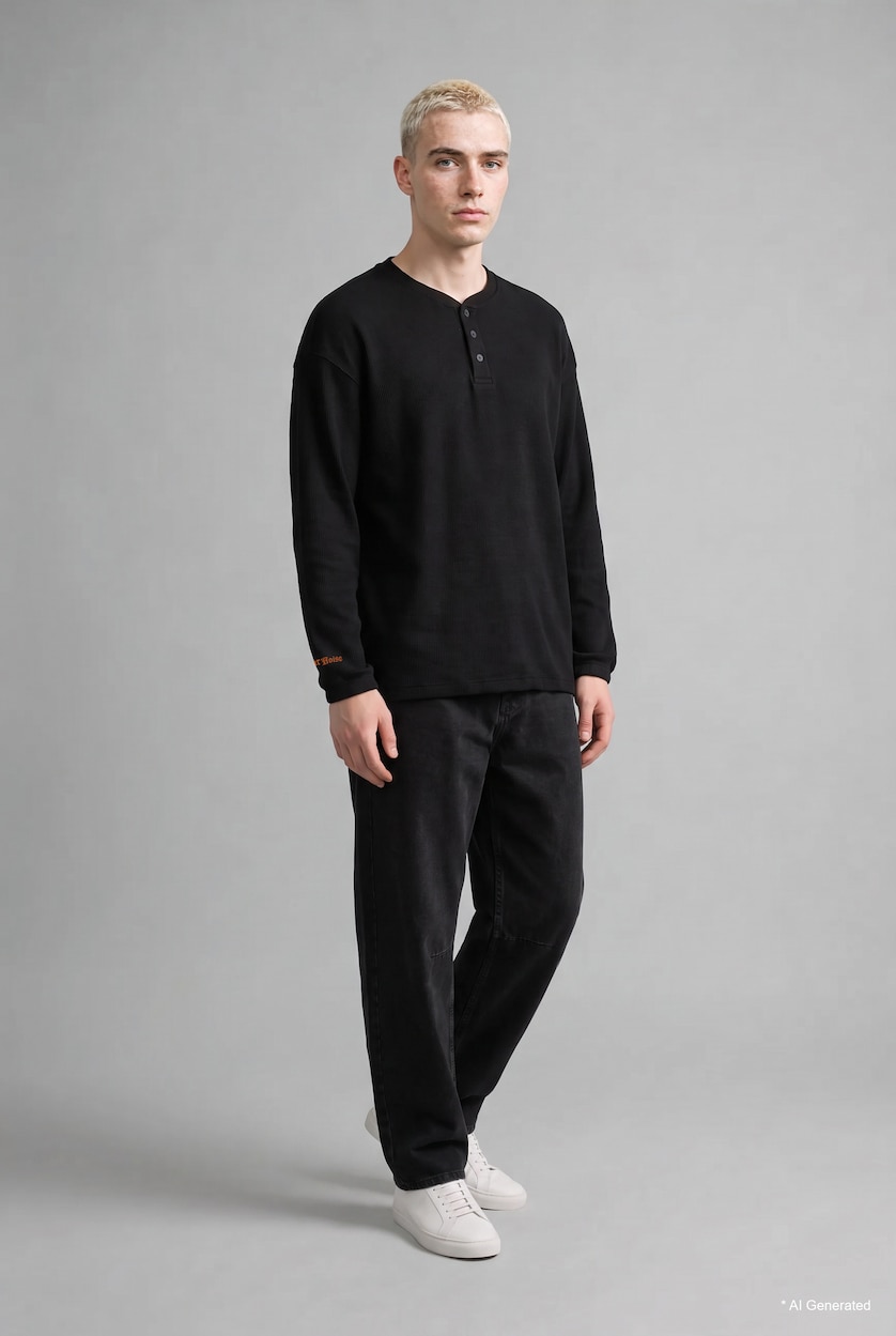 Men Black Boxy Fit Printed Crew Neck Sweatshirt