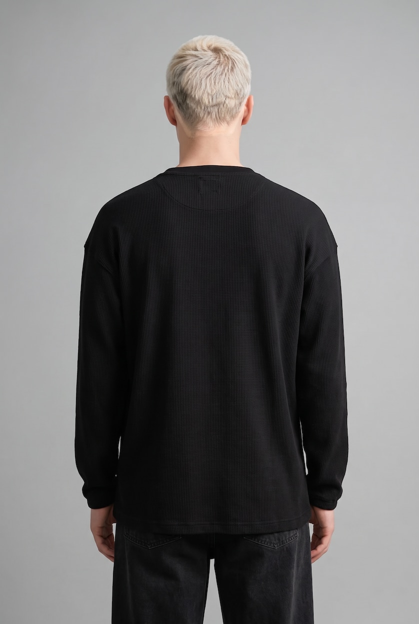 Men Black Boxy Fit Printed Crew Neck Sweatshirt