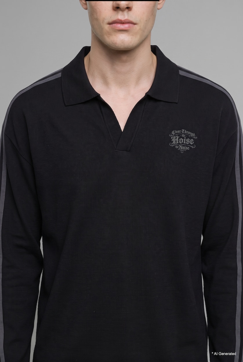 Erkek Siyah Şerit Detaylı Boxy Fit Sweatshirt