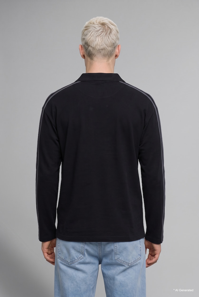 Erkek Siyah Şerit Detaylı Boxy Fit Sweatshirt