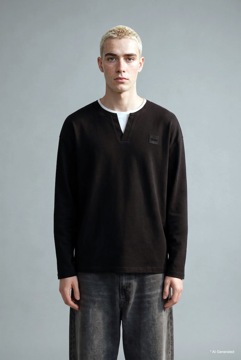 MAN Black Boxy Fit Printed Crew Neck Sweatshirt