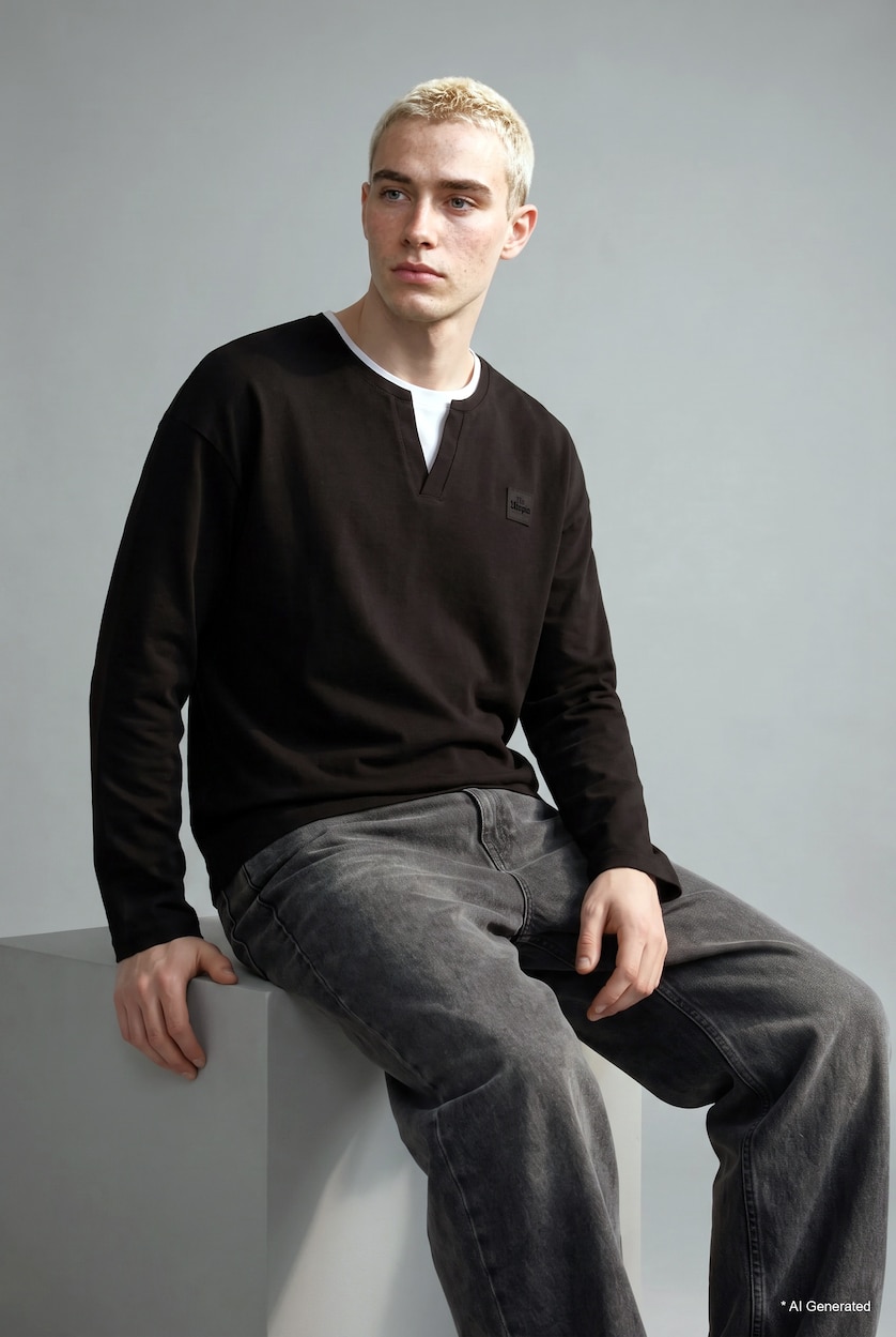 MAN Black Boxy Fit Printed Crew Neck Sweatshirt