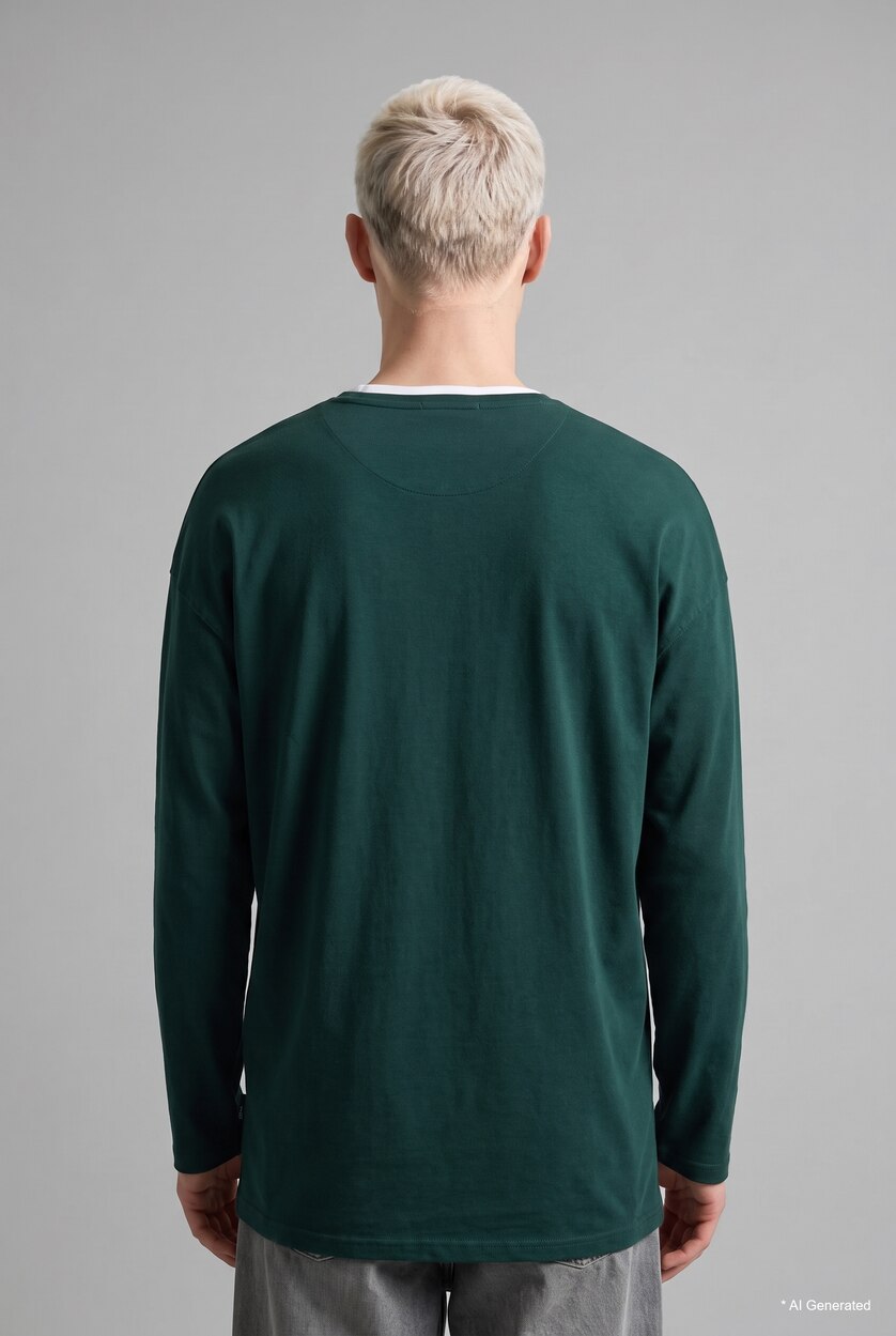 MAN Dark Green Boxy Fit Crew Neck Printed Sweatshirt