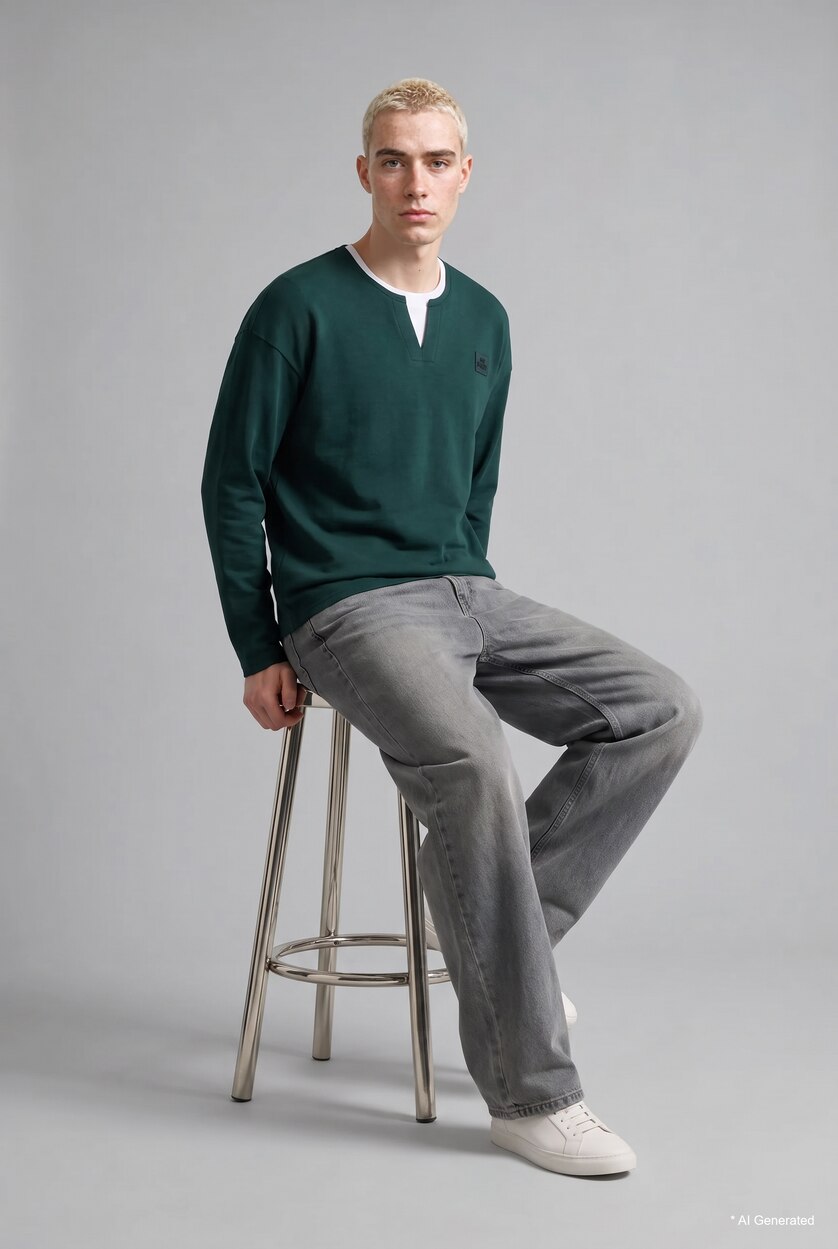 MAN Dark Green Boxy Fit Crew Neck Printed Sweatshirt