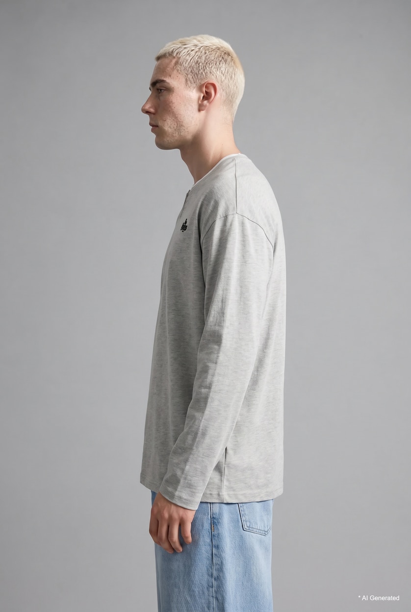 MAN Grey Melange Boxy Fit Crew Neck Printed Sweatshirt