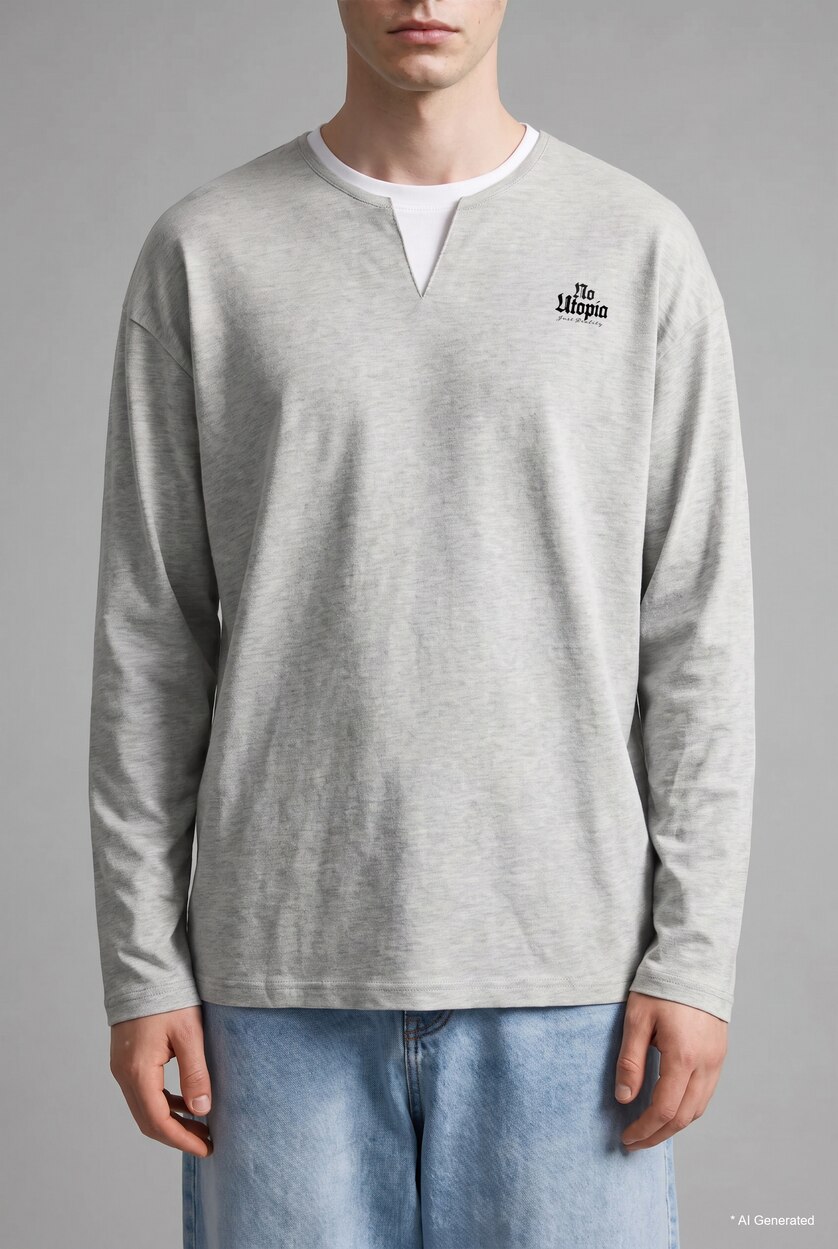 MAN Grey Melange Boxy Fit Crew Neck Printed Sweatshirt
