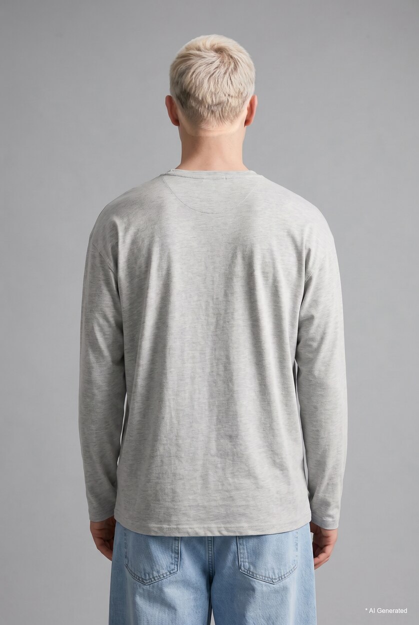MAN Grey Melange Boxy Fit Crew Neck Printed Sweatshirt