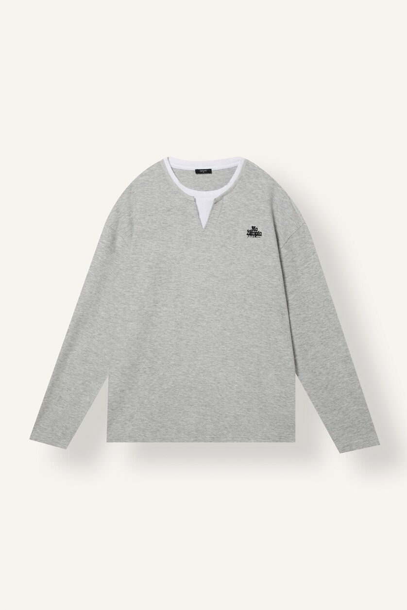 MAN Grey Melange Boxy Fit Crew Neck Printed Sweatshirt