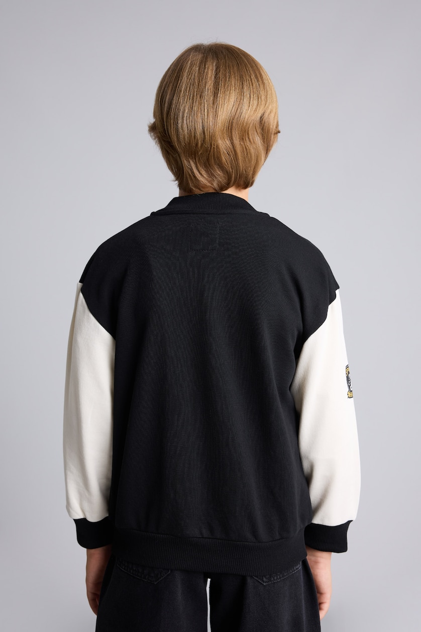 Boys & Teens Black Boys Printed Snap-Button Varsity Collar Cardigan