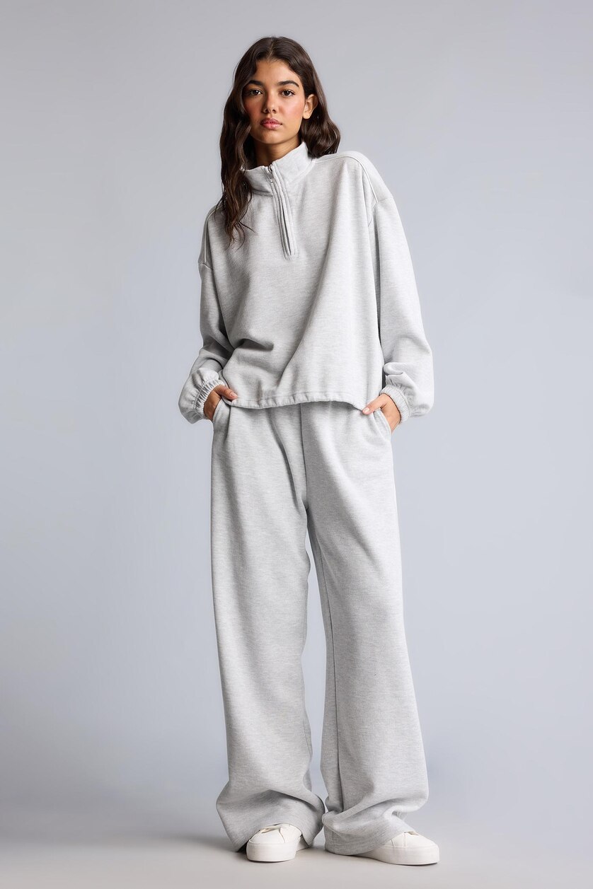Женщины Серый меланж Брюки Wide Leg