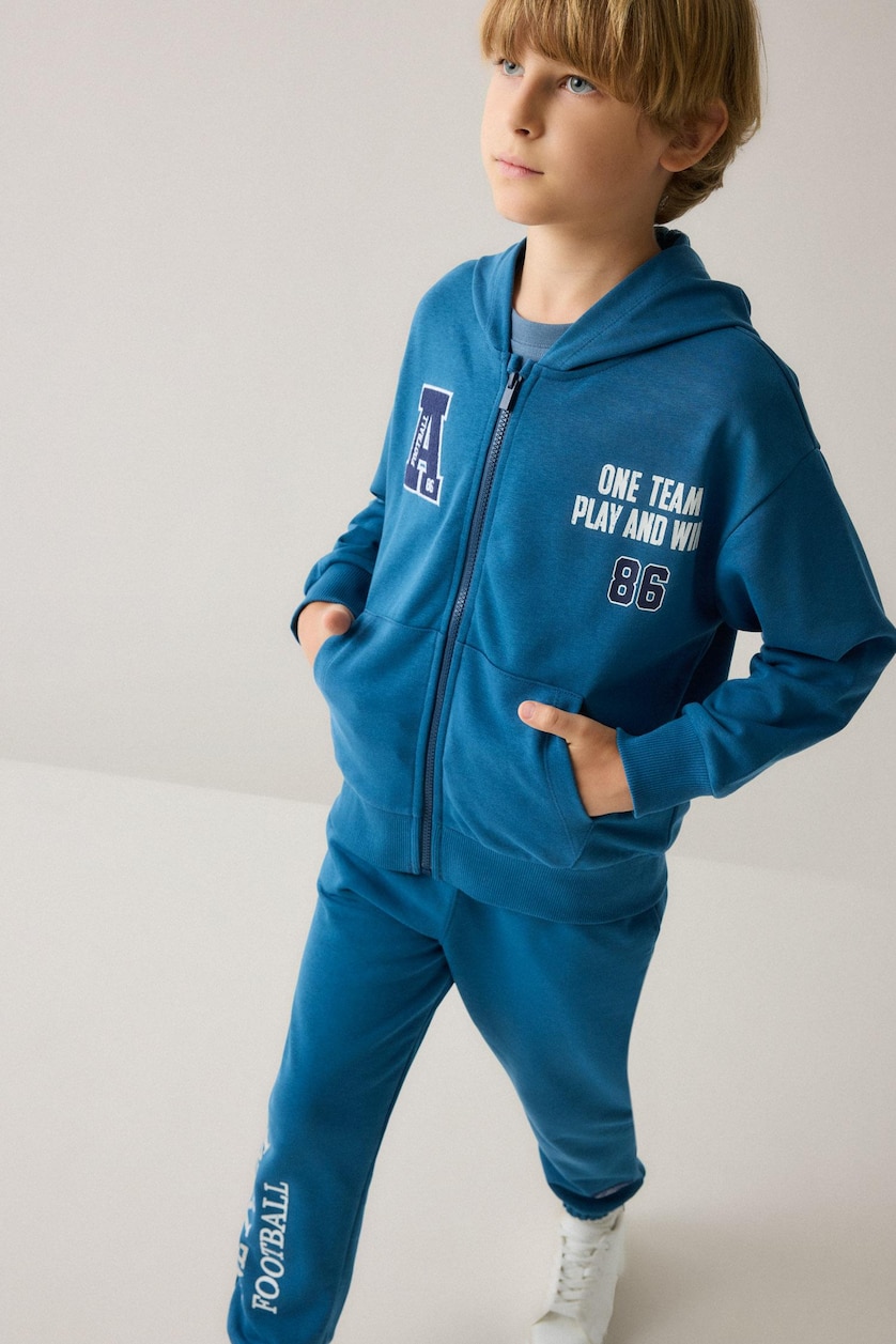 أولاد نيلي Boy Indigo Printed Zip-Up Hooded Sweatshirt
