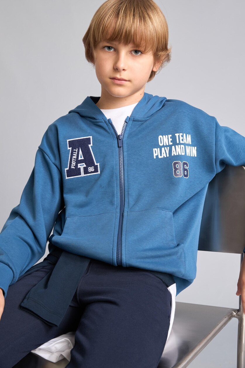 أولاد نيلي Boy Indigo Printed Zip-Up Hooded Sweatshirt