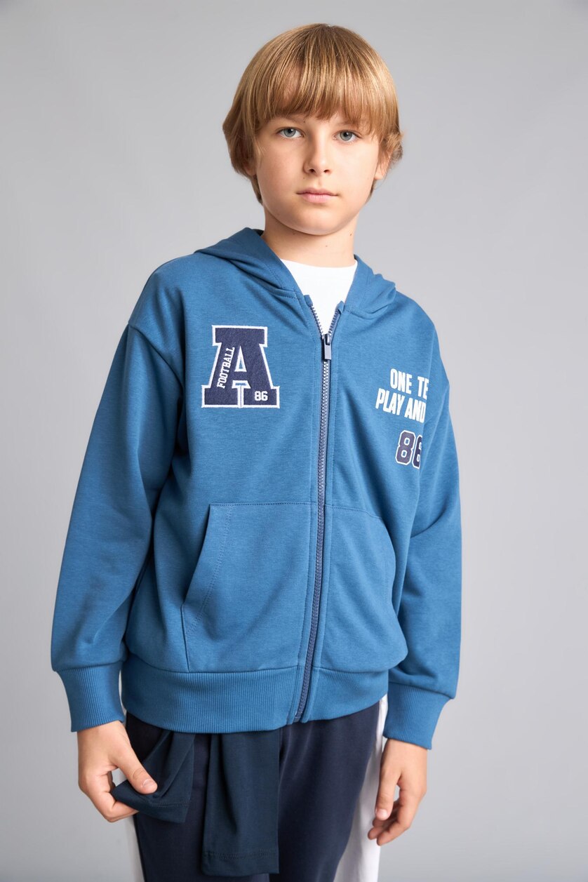 أولاد نيلي Boy Indigo Printed Zip-Up Hooded Sweatshirt