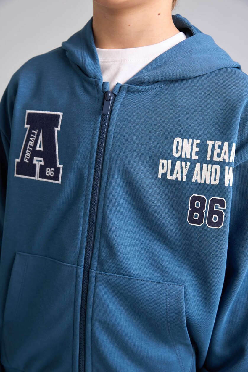 أولاد نيلي Boy Indigo Printed Zip-Up Hooded Sweatshirt