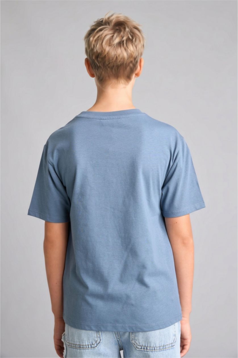 Young Boys - Teen Boys Blue New Regular Fit Slogan Short Sleeve T-Shirt