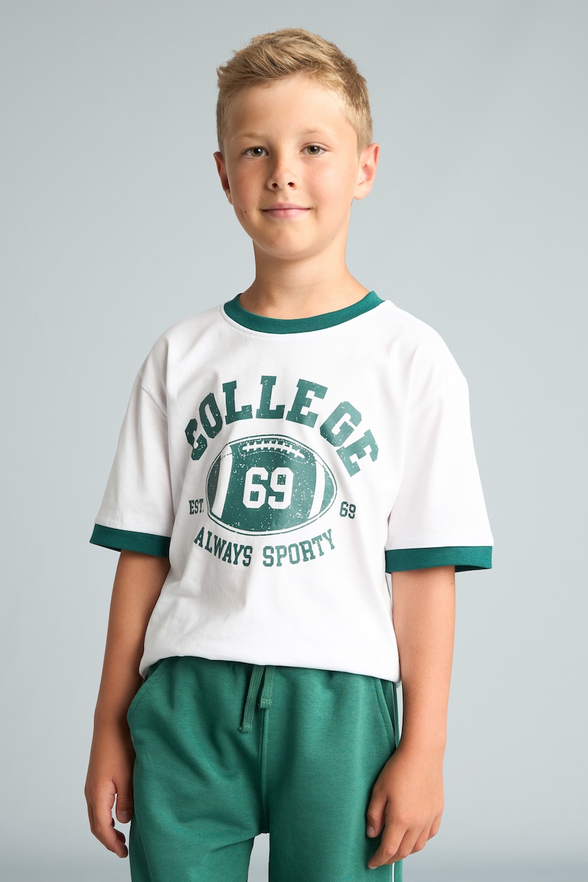 Young Boys - Teen Boys White Boy Regular Fit 100% Cotton Printed Short Sleeve T-Shirt