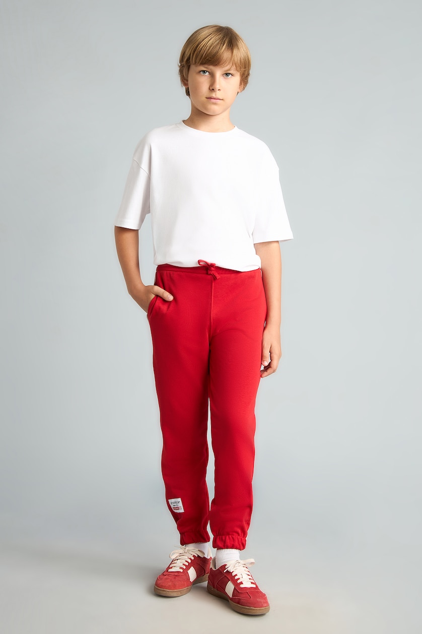 Erkek Çocuk - Genç Erkek Kırmızı Regular Jogger Fit Baskılı Eşofman Altı Erkek Çocuk