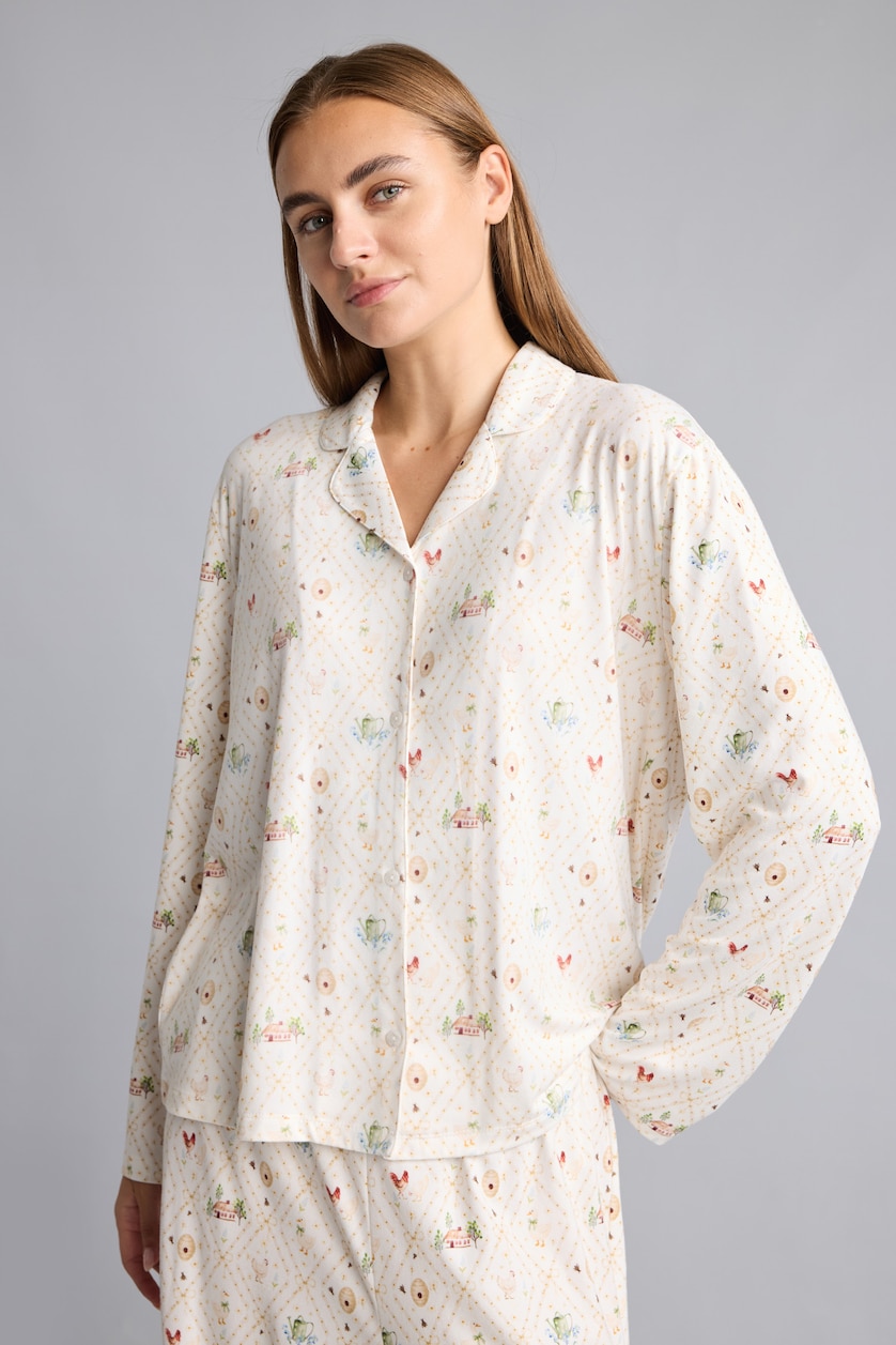 Kadın Ekru Regular Fit Desenli 2'li Pijama Takımı
