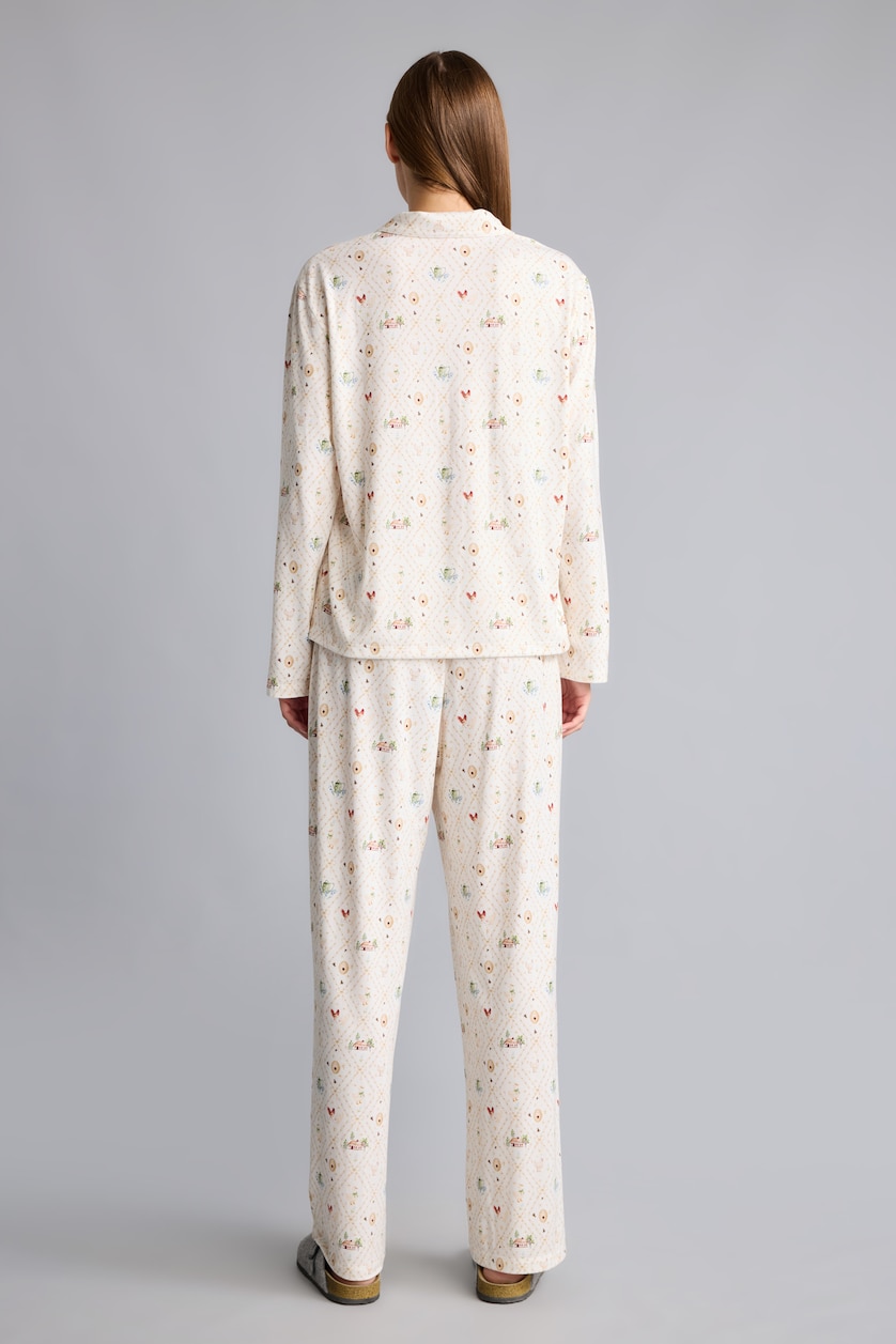 Kadın Ekru Regular Fit Desenli 2'li Pijama Takımı