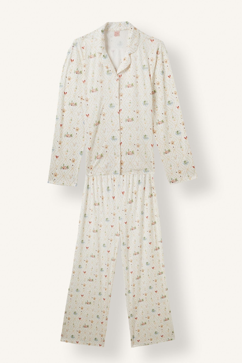 Kadın Ekru Regular Fit Desenli 2'li Pijama Takımı