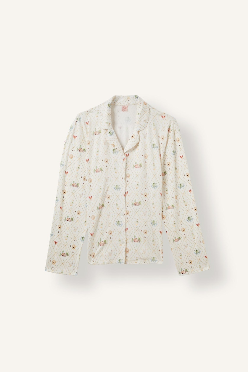 Kadın Ekru Regular Fit Desenli 2'li Pijama Takımı