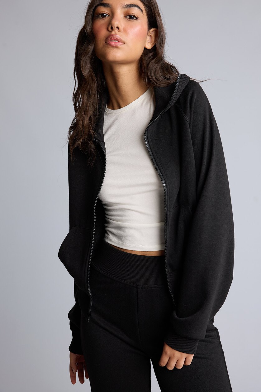 FEMME Noir Sweatshirt zippé à col montant Coupe ajustée