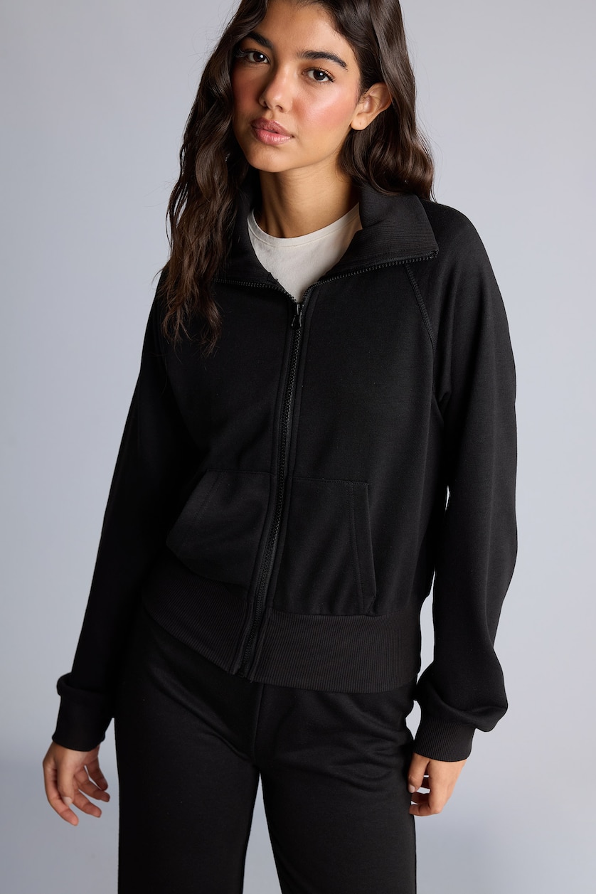 FEMME Noir Sweatshirt zippé à col montant Coupe ajustée