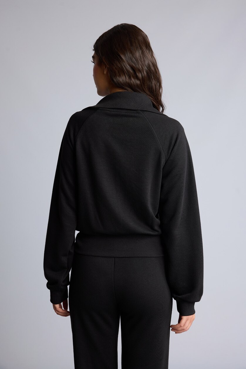 FEMME Noir Sweatshirt zippé à col montant Coupe ajustée