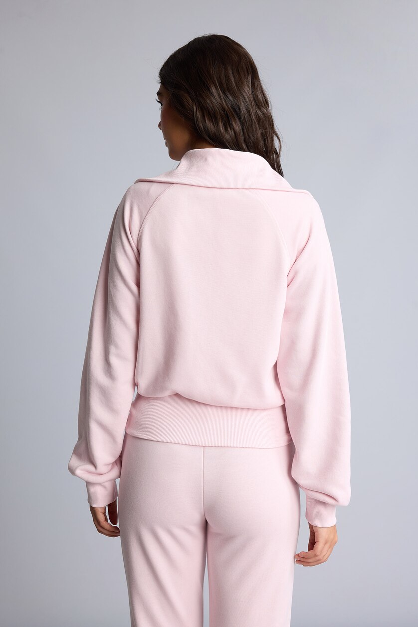 FEMME Rose Clair Sweatshirt zippé à col montant mi-haut Coupe ajustée