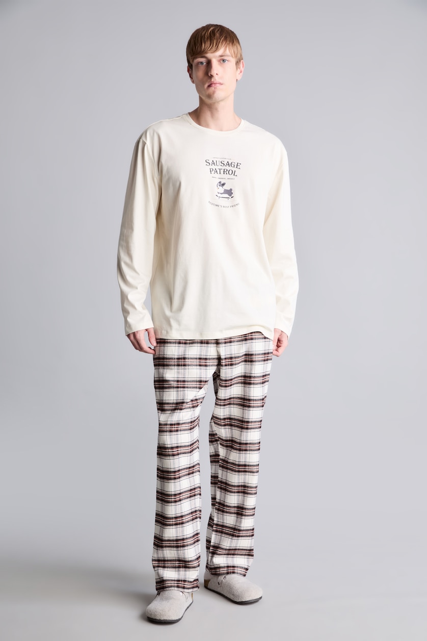 Men Ecru Flanel 2 piece Set