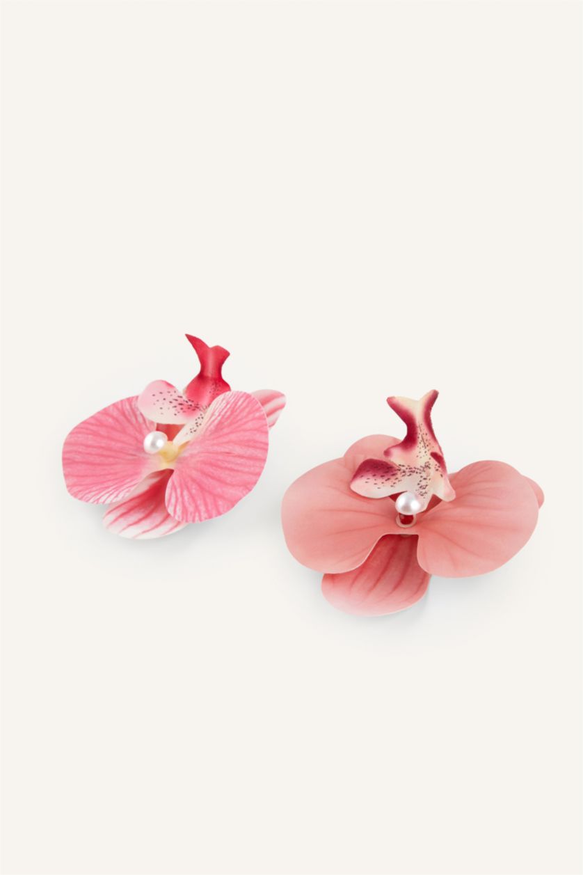 Kadın Pembe Kadın 2'li Çiçekli Saç Tokası