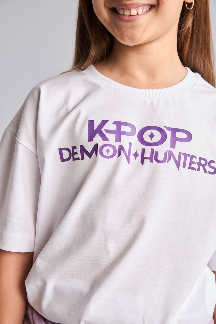 Kız Çocuk - Genç Kız Beyaz %100 Pamuk Kpop - Demon Hunters Lisanslı Tişört Kız Çocuk