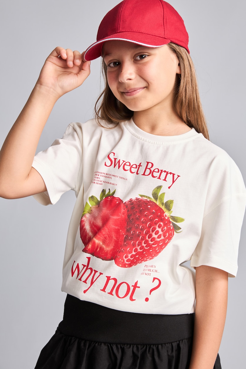 Young Girls - Teen Girls Ecru Regular Fit Floral Short Sleeve T-Shirt